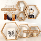 Conjunto de 3 Prateleiras Hexagonais de Parede em Madeira – Estilo Glam para Sala e Decoração Moderna