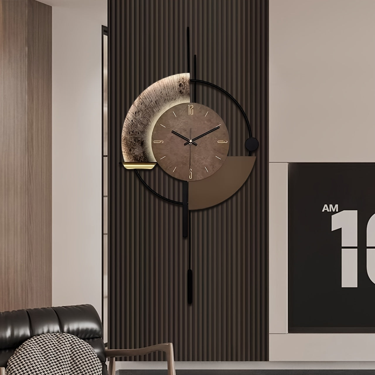 Relógio de Parede Silencioso Preto e Dourado com Movimento Quartz Japonês