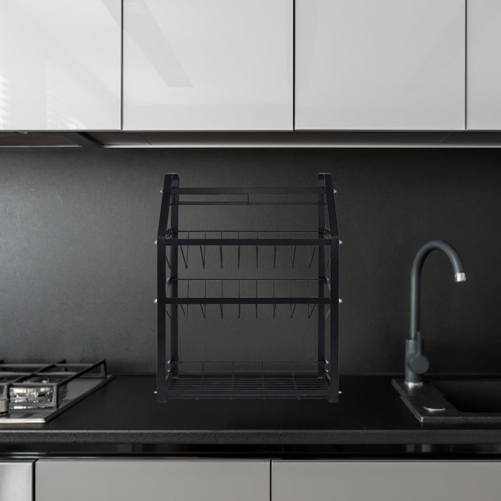 Organizador de Especiarias de Bancada 4 Níveis em Metal Preto