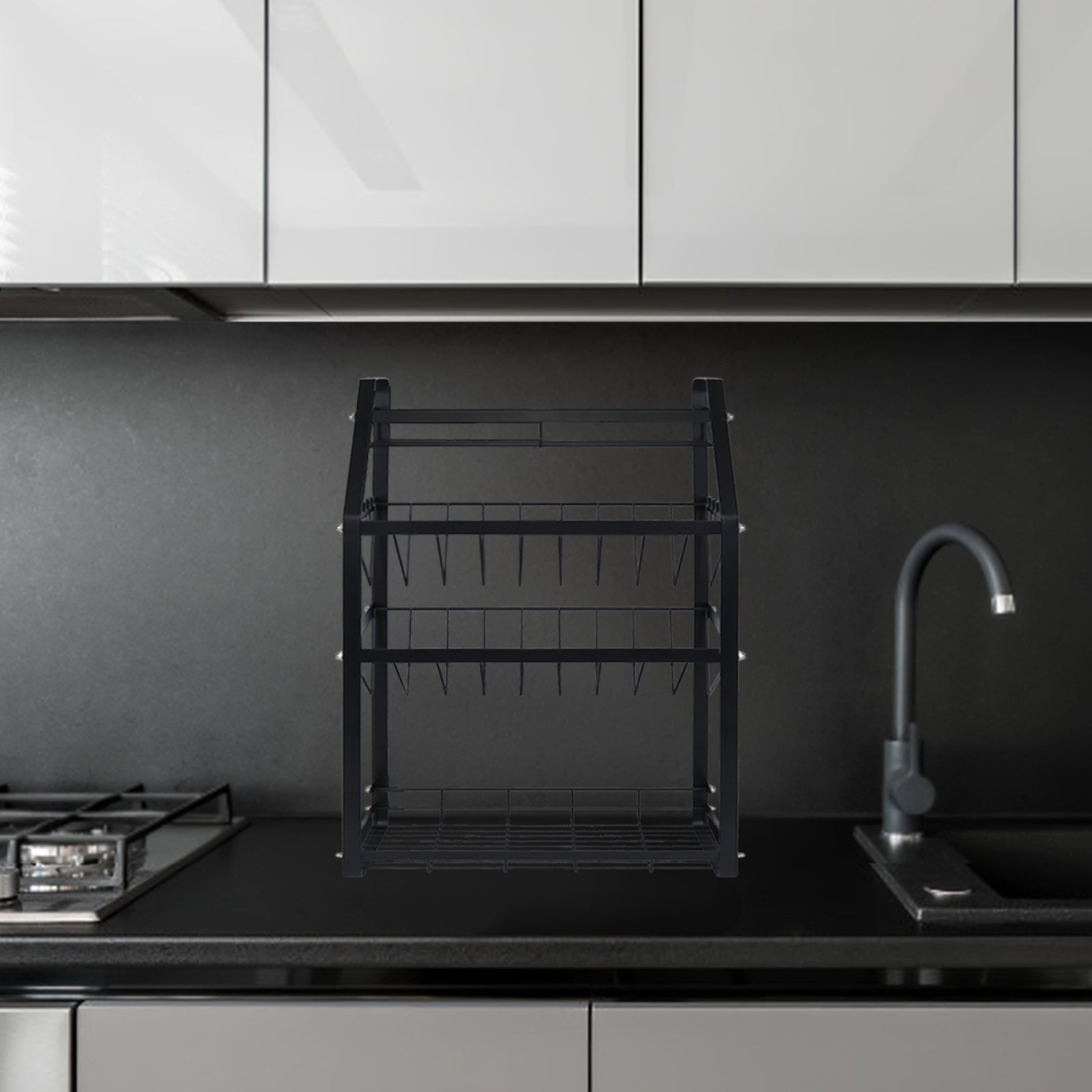 Organizador de Especiarias de Bancada 4 Níveis em Metal Preto