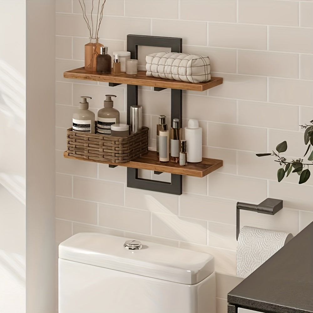 Prateleira Mural Dupla em Metal e Madeira com Fixação Sem Furos