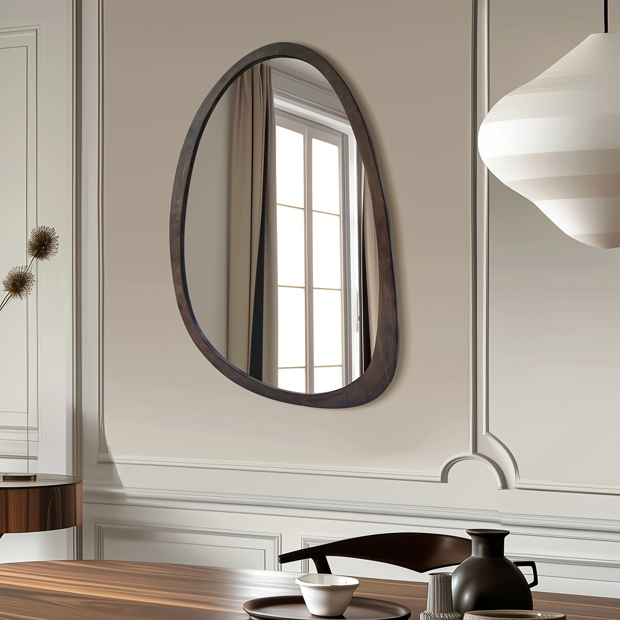 Espelho de Parede Vintage Assimétrico 70x50 cm com Moldura em Madeira de Borracha Maciça