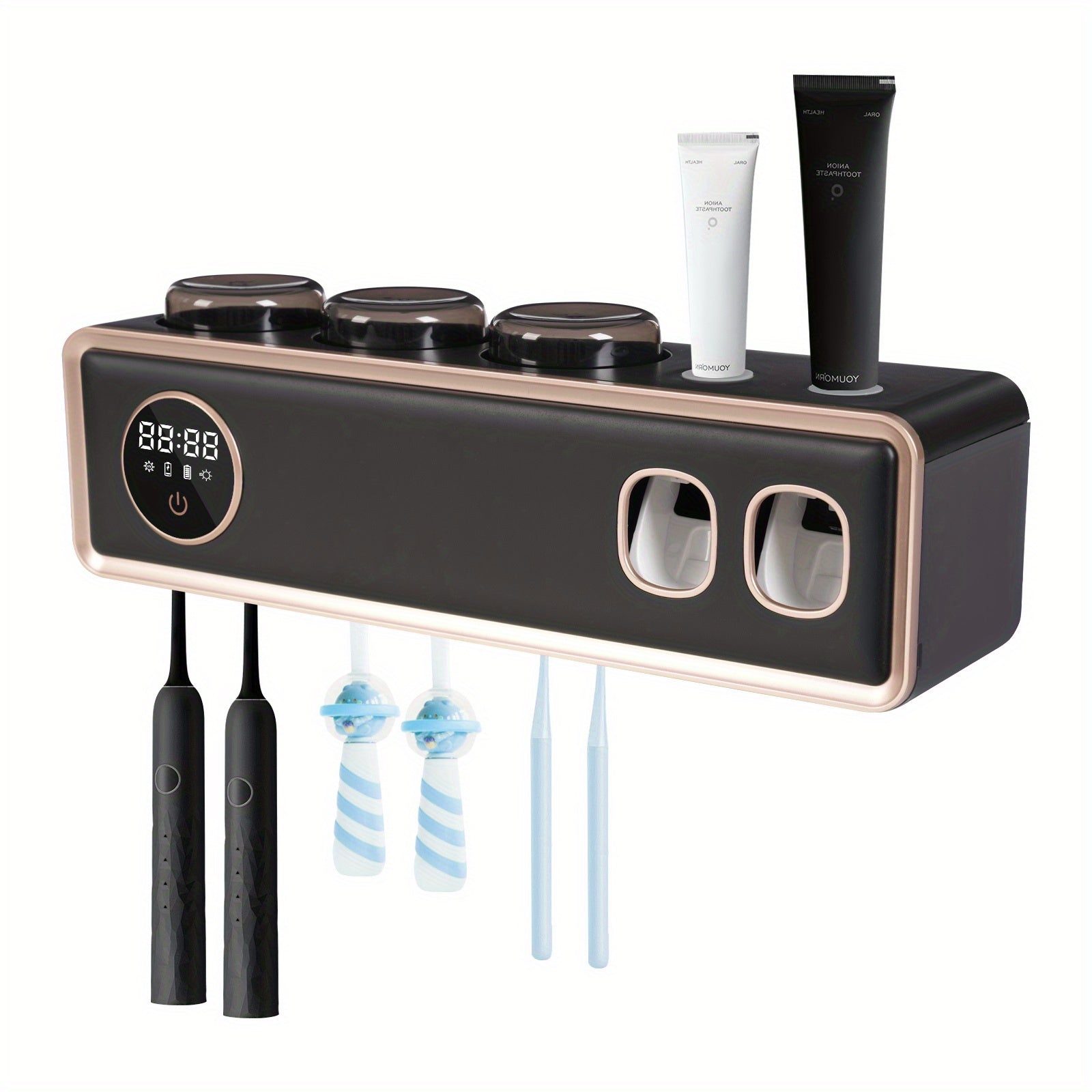 Suporte Minimalista de Parede para Escovas de Dentes – Preto, Montagem Fácil