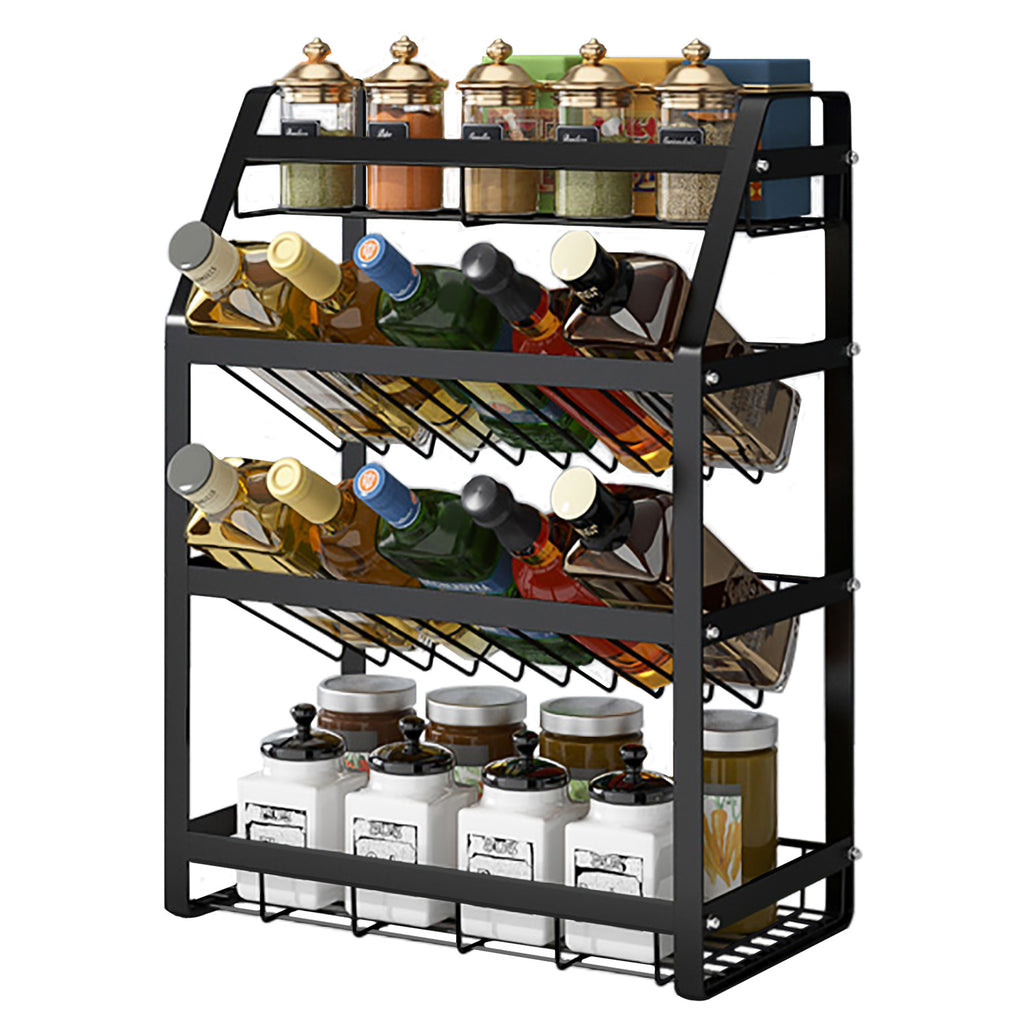 Organizador de Especiarias de Bancada 4 Níveis em Metal Preto