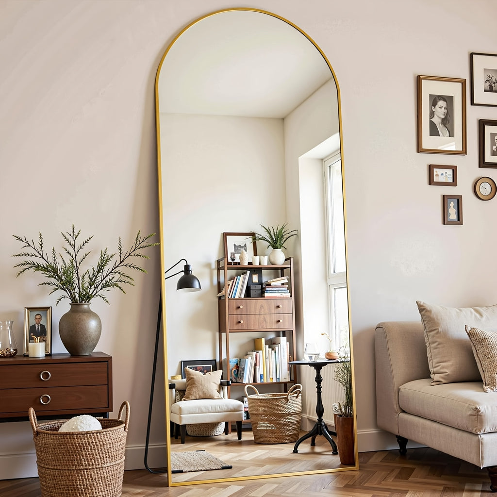 Espelho de Corpo Inteiro Arqueado com Altura Ajustável em Metal