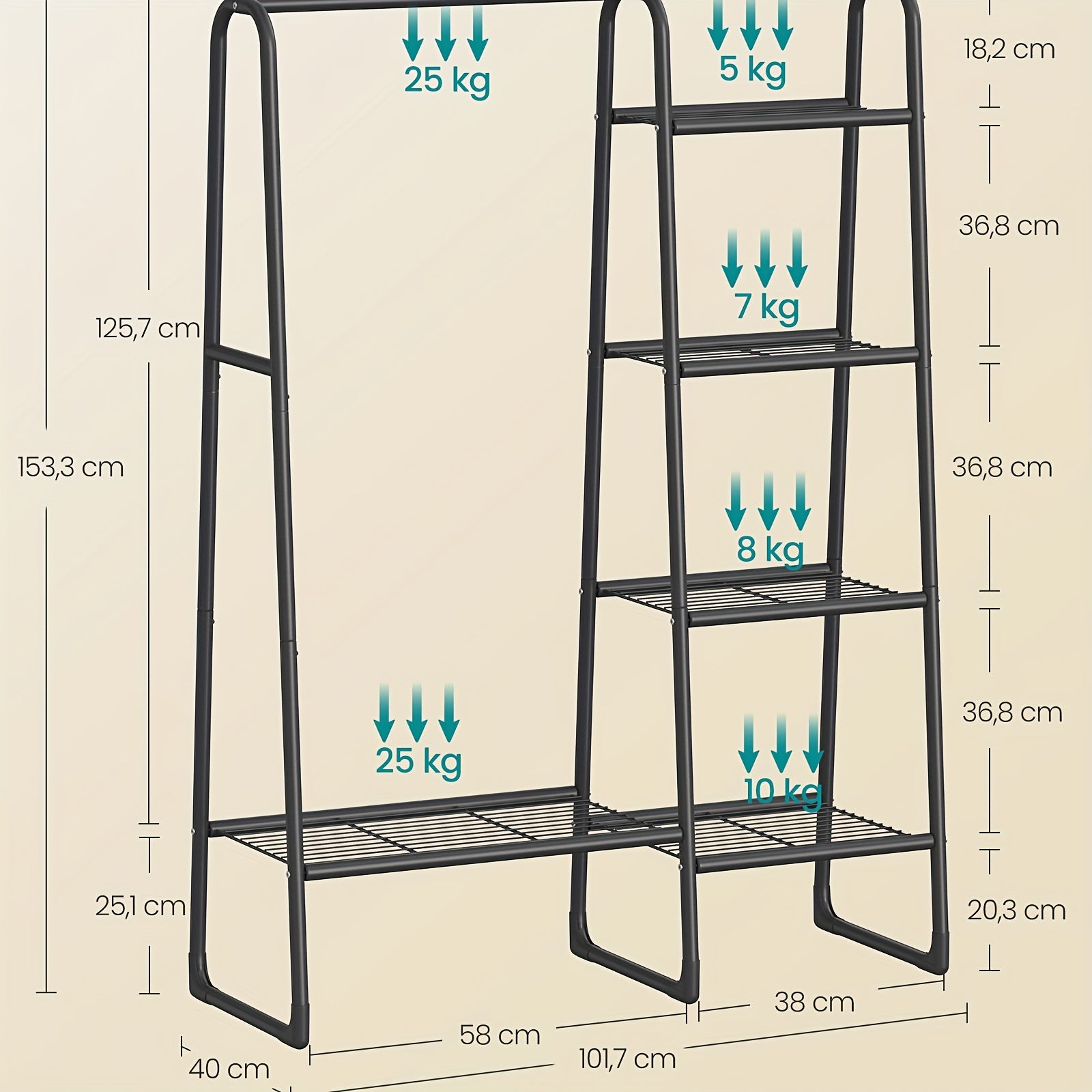 Roupeiro Aberto Metálico – 5 Prateleiras, Estrutura Independente