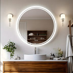 Espelho Redondo de Banheiro com Iluminação LED – Antienbaçamento, 3 Tonalidades de Luz, Memória e Desembaçador Integrado