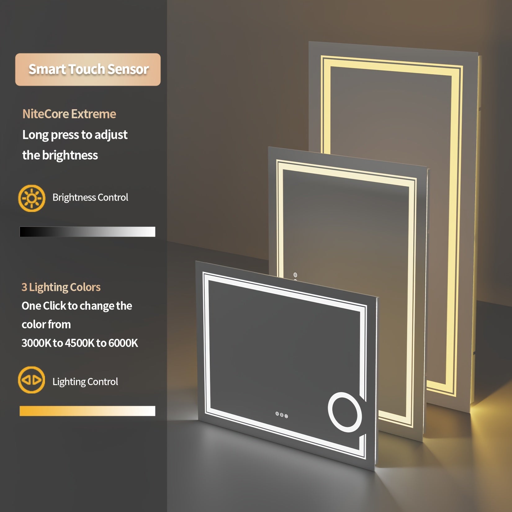 Espelho de Casa de Banho LED 80×60 cm com Aumento 3X, Luz Regulável e Sistema Anti-Embaciamento