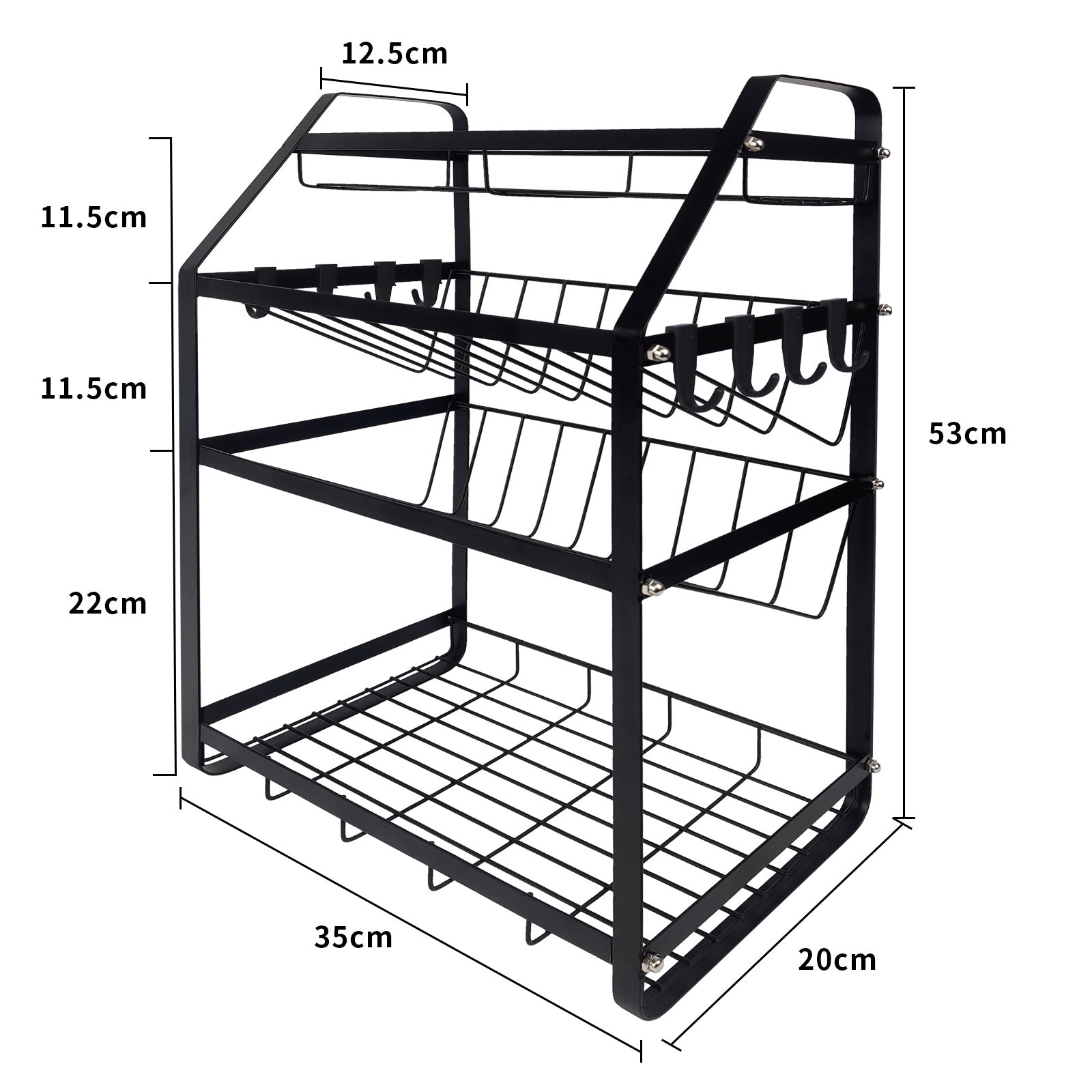 Organizador de Especiarias de Bancada 4 Níveis em Metal Preto