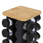 Carrossel de Especiarias em Preto/Natural em Vidro – Organizador Giratório de Temperos para Banca