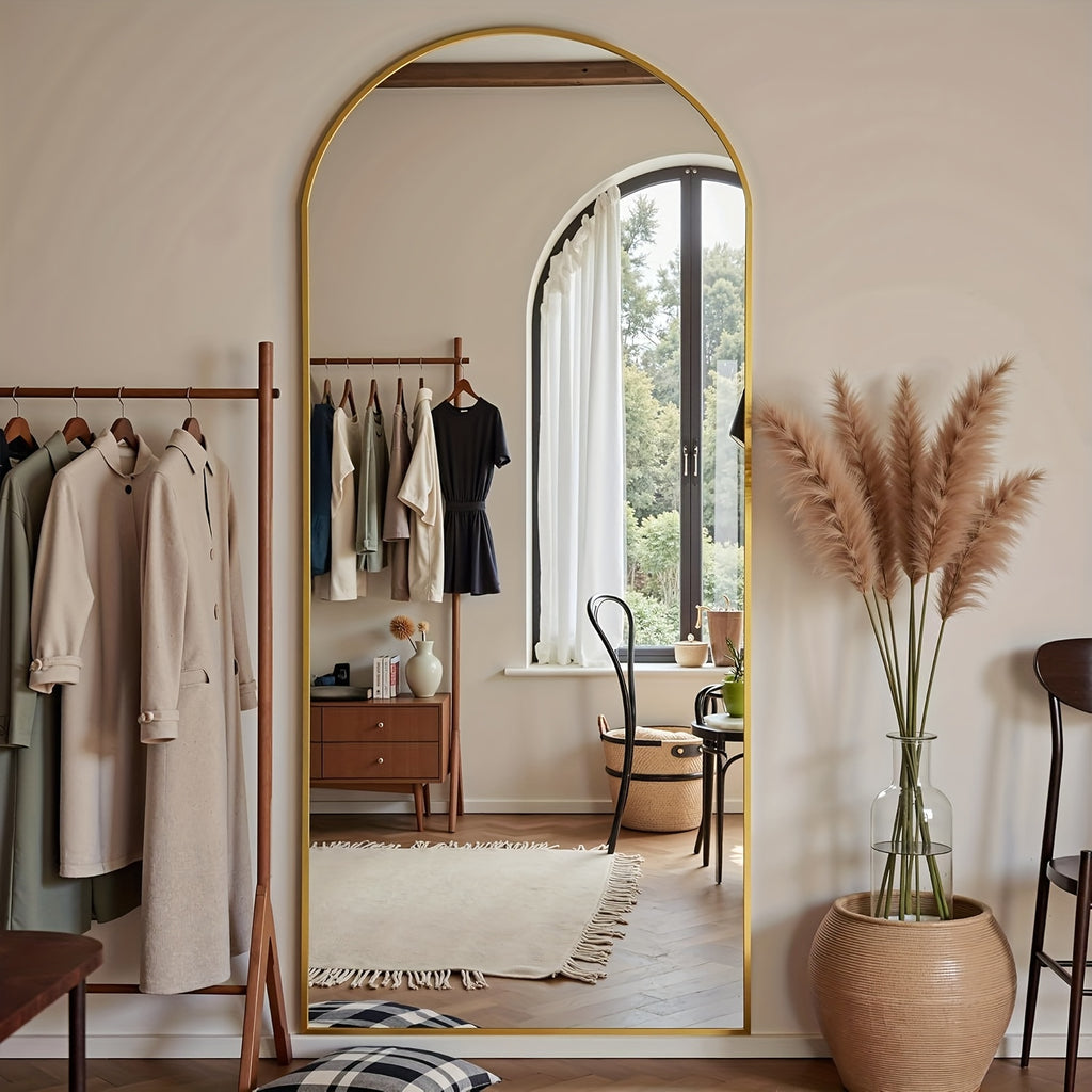 Espelho de Corpo Inteiro Arqueado com Altura Ajustável em Metal