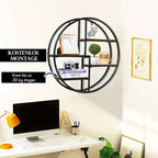 Prateleira Flutuante Redonda Moderna em Metal e Madeira – 4 Níveis