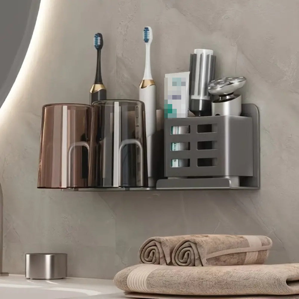 Organizador de Casa de Banho de Parede em Metal Preto com Suporte para Escovas de Dentes