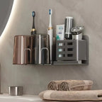 Organizador de Casa de Banho de Parede em Metal Preto com Suporte para Escovas de Dentes