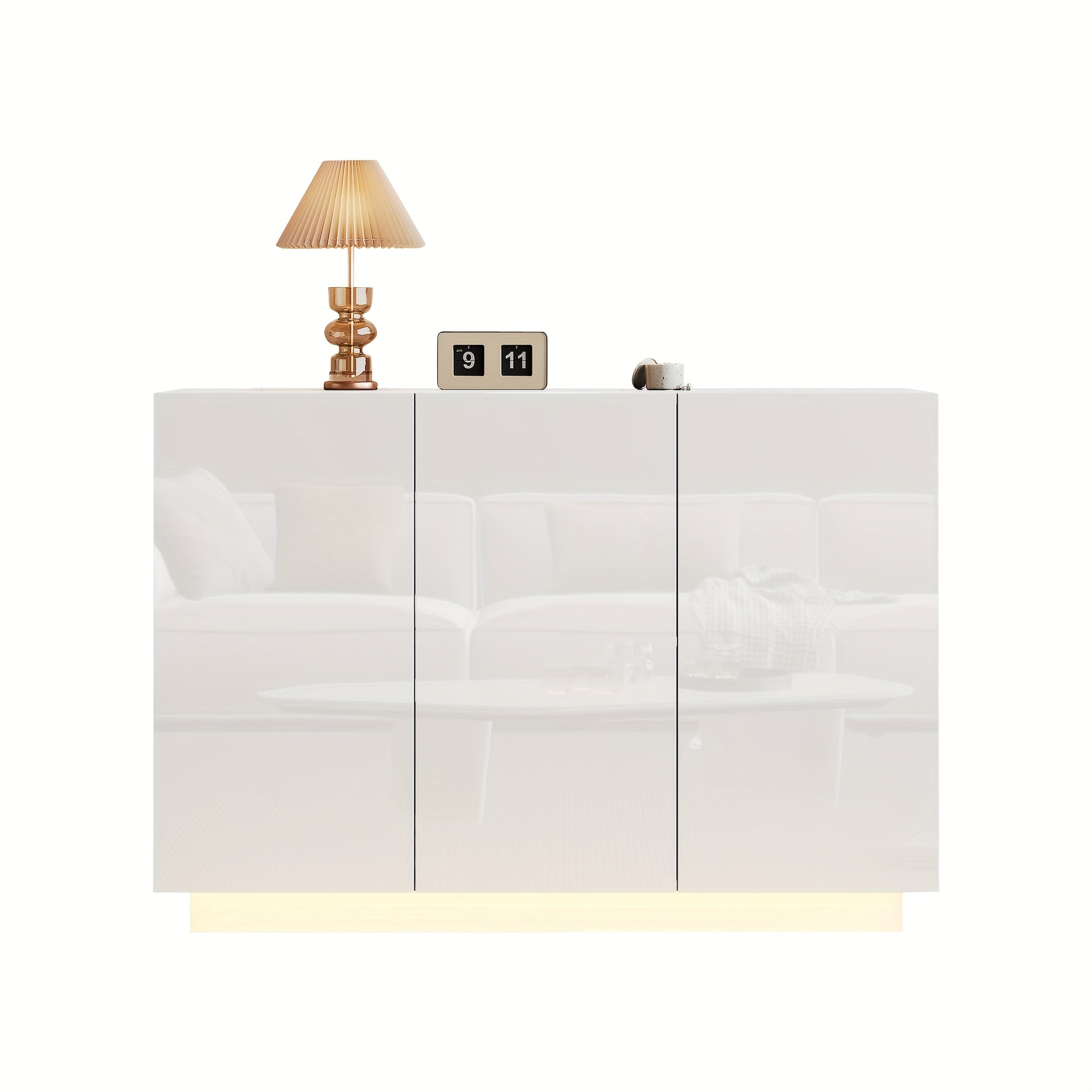 Aparador Moderno Branco Alto Brilho com Gavetas Múltiplas – Móvel de Arrumação 120×40×75 cm