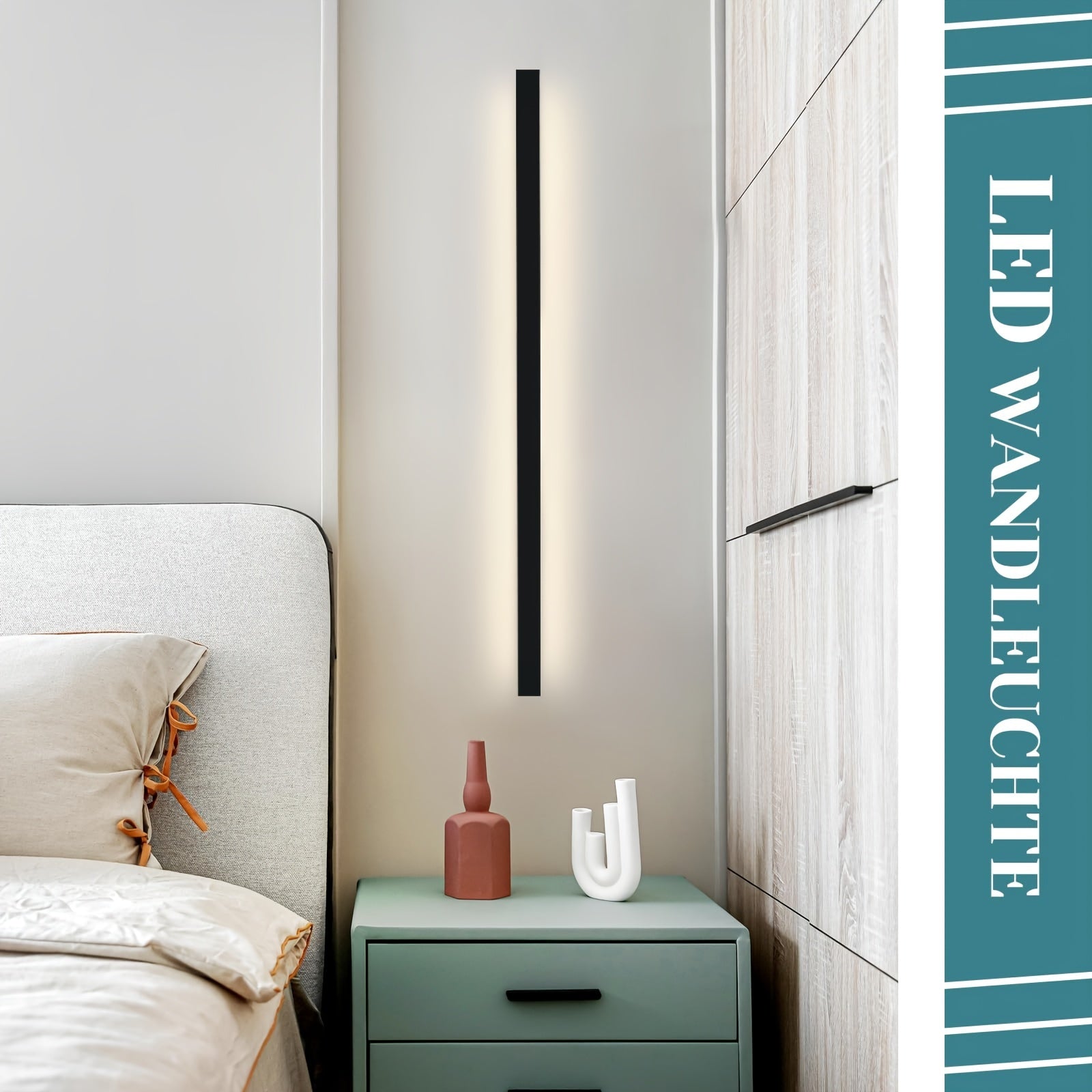 Aplique de Parede LED Moderno 100 cm Preto – Rotativo, Indireto e Dimável