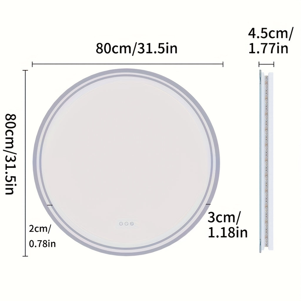 Espelho Redondo de Banheiro com Iluminação LED – Antienbaçamento, 3 Tonalidades de Luz, Memória e Desembaçador Integrado