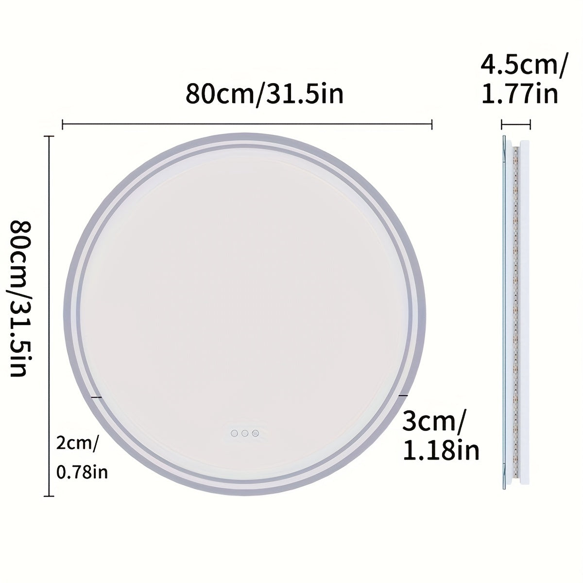 Espelho Redondo de Banheiro com Iluminação LED – Antienbaçamento, 3 Tonalidades de Luz, Memória e Desembaçador Integrado