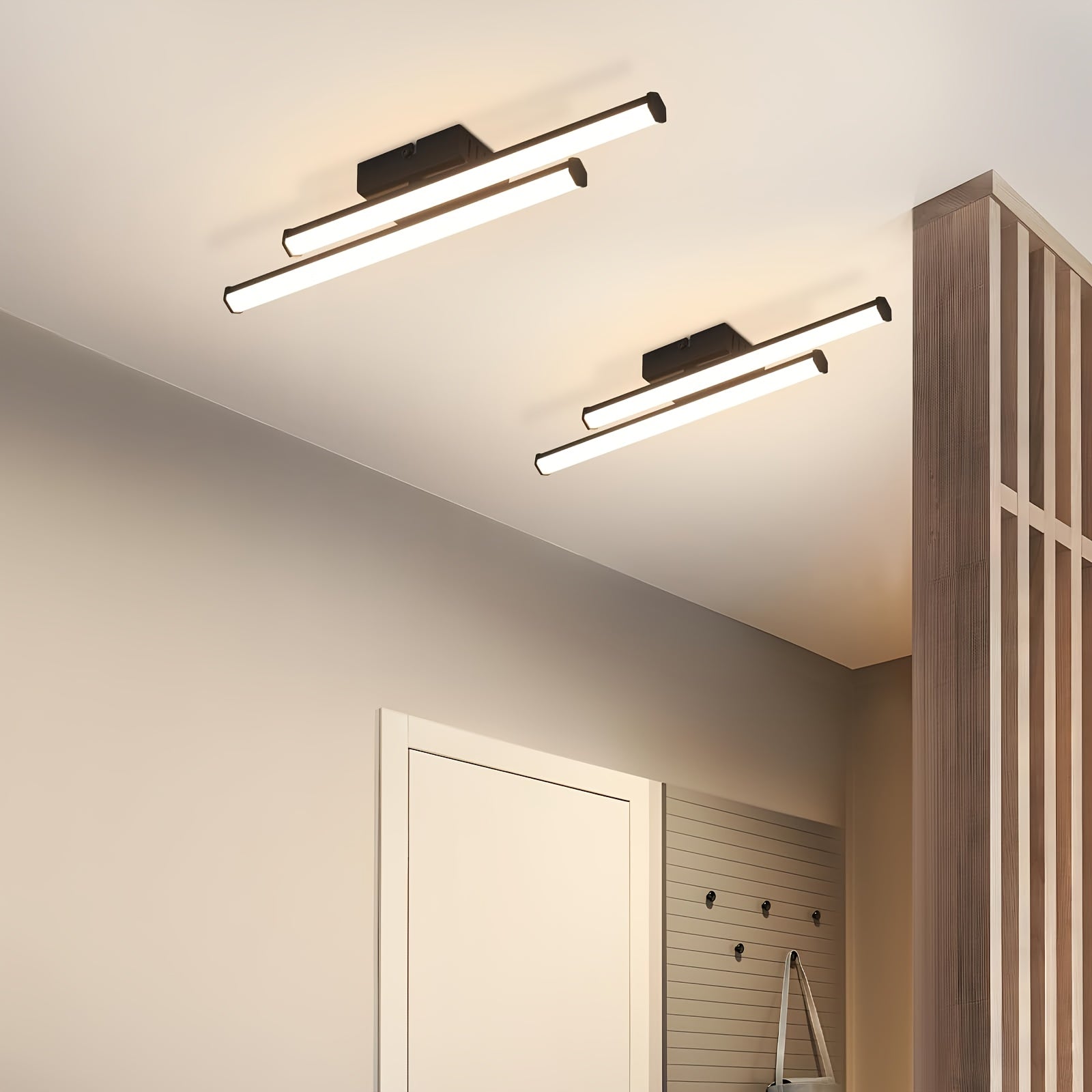 Plafon LED Moderno Preto 3000K – Luz Quente com Design Linear